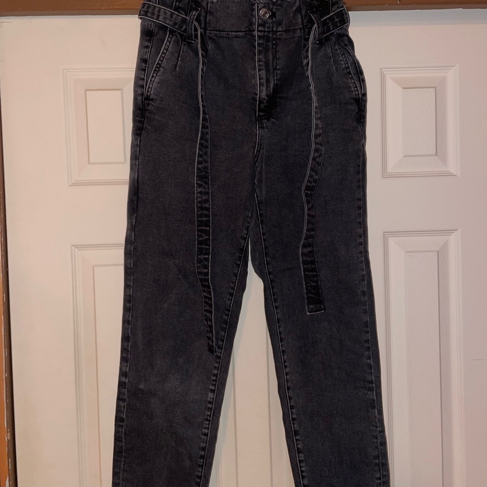 Garage Black Paper Bag High-Waisted Jeans with Removable Belt